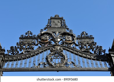 Detail of Morgan Gate, 1877, one of the Entrance to Harvard Yard in Cambridge, MA