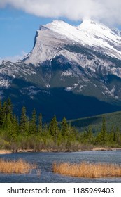 Detail of mount Rundle behind Vermilion lakes near Banff, Canada