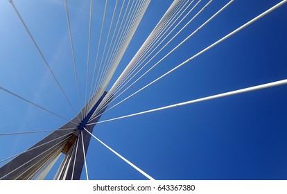 Detail of the multi-span cable-stayed bridge Rio - Antirrio, in Patras city, Greece 