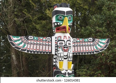 Detail Of A Native American Thunderbird Totem Pole