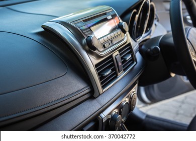 Detail Of New Modern Car Interior, Focus On Stereo