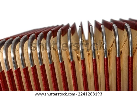 detail of old accordion bellows isolated on white.