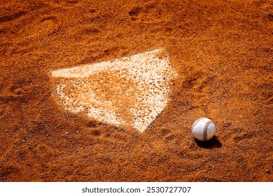 Detail of old baseball on dirt next to home plate homeplate scoring competition in sports - Powered by Shutterstock