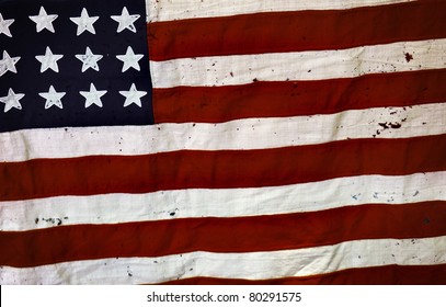 Detail Of An Old And Ripped USA Flag