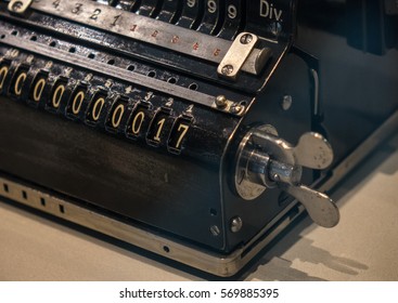 Detail Of Old And Vintage Adding Machine.