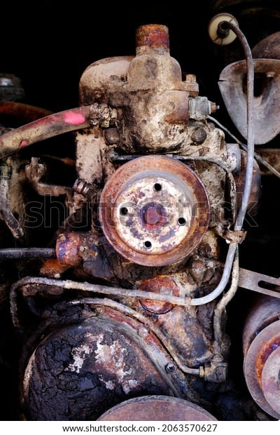 Detail of old vintage\
truck or car engine