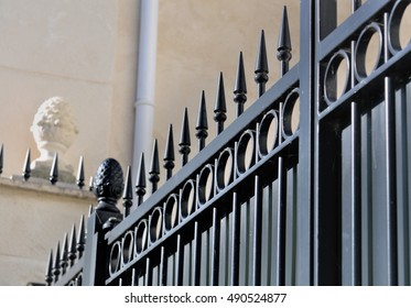 Detail On A Black Metal Gate In A Private Residence