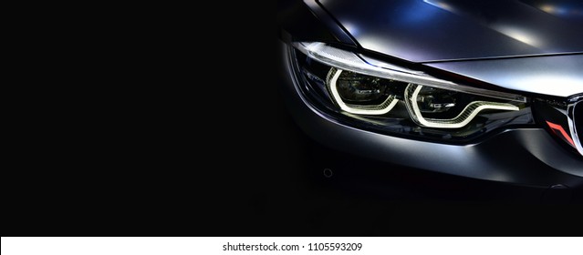 Detail on one of the LED headlights modern car.