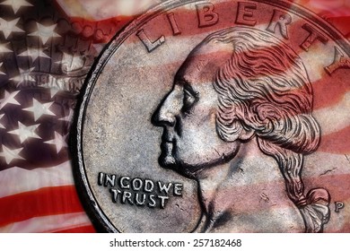 Detail On A United States Quarter Dollar Coin - In God We Trust - Liberty.