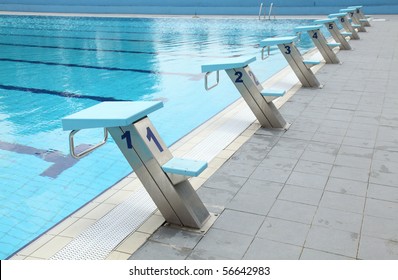 Detail from open air olympic swimming pool - starting places