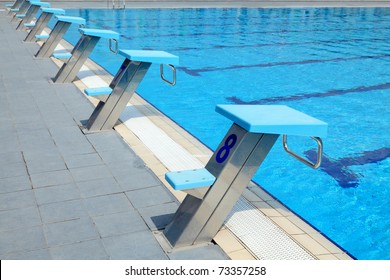 Detail from open air olympic swimming pool - starting places