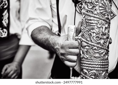 Detail of the ornaments of a Holy Week procession in Spain (black and white) - Powered by Shutterstock