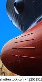 Detail Of Painted Ship Bow Profile At Drydock