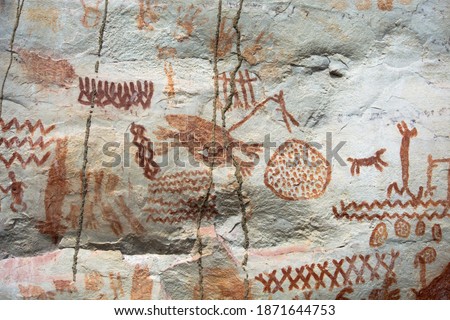 Detail of the paintings on a rock in 