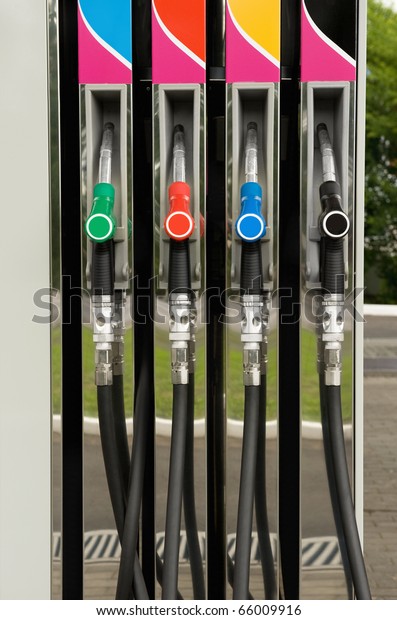 Detail of a petrol\
pump in a petrol\
station.