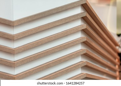 Detail photo of wooden interior design elements. Carpenter or cabinet maker concept.