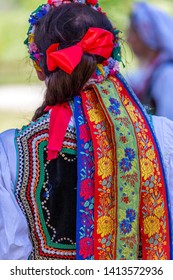 Detail Of Polish Folk Costume For Woman With Multi Colored Embroidery.