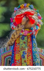 Detail Of Polish Folk Costume For Woman With Multicolored Embroidery.