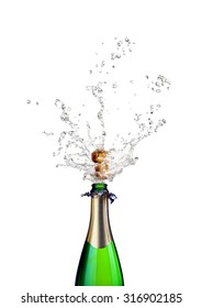 Detail Of Popping Champagne On White Background