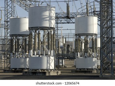 Detail Of A Portion Of A High-voltage Electrical Power Distribution Substation In The San Joaquin Sacramento River Delta