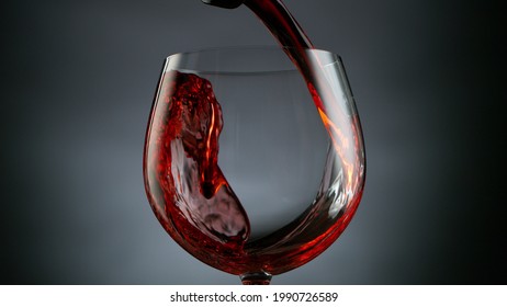 Detail of pouring red wine into glass, fresh beverages background