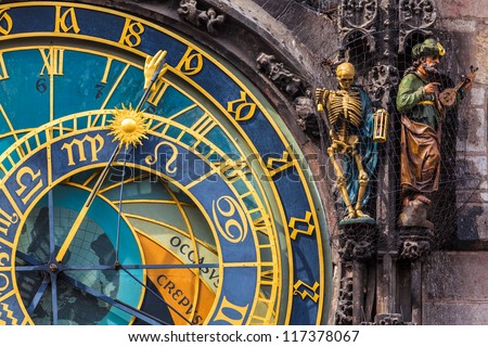Detail of the Prague Astronomical Clock (Orloj) in the Old Town of Prague