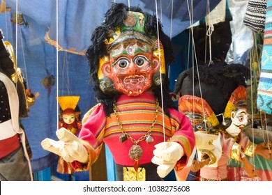 Detail of a puppet for sale at a street market Kathmandu, Nepal