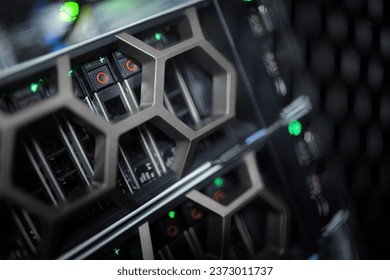 Detail of rack server in datacenter.