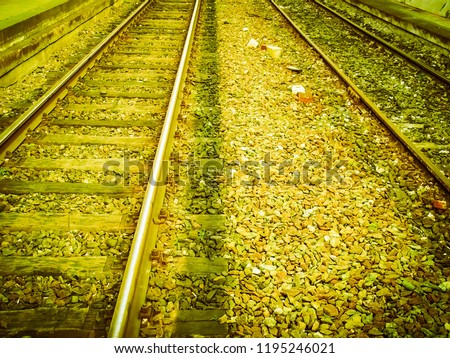 Detail of Railway railroad tracks for trains vintage retro