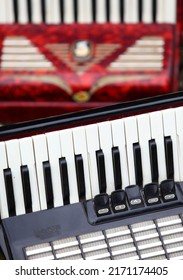 Detail Of Red And Black Piano Accordion