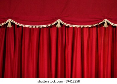 detail of red stage curtain. horizontal composition