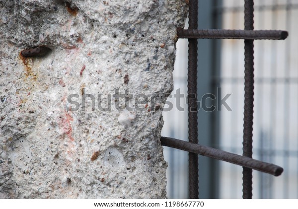 Detail of the remains of the\
Berlin Wall, Berlin, Germany. Segments of wall left as a reminder\
of events leading up to the fall of the wall in November 1989.\
