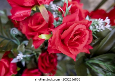 Detail Of Reminder Flowers In A Cemetery, Memorial Tribute