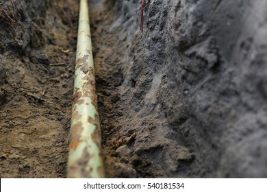 Detail Of A Residential Gas Pipe In A Trench.