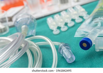 Detail of rubbers of a drip irrigation equipment in hospital operations table, conceptual image - Shutterstock ID 1961842495