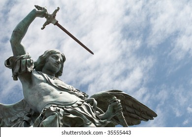 Detail of the Saint Michael statue on the top of Castel Sant`Angelo in Rome