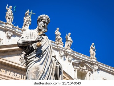 Detail of Saint Peter statue located in front of Saint Peter Cathedral entrance in Rome, Italy - Vatican City - Powered by Shutterstock