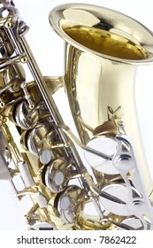 Detail Of Saxaphone Isolated On White Background