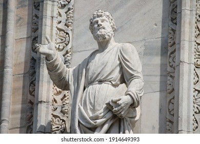 Detail Of A Sculpture On The Facade Of The Milan Cathedral, Italy