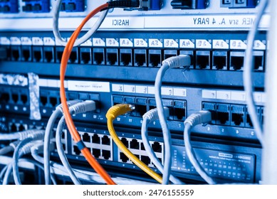 Detail of server room with patch cables