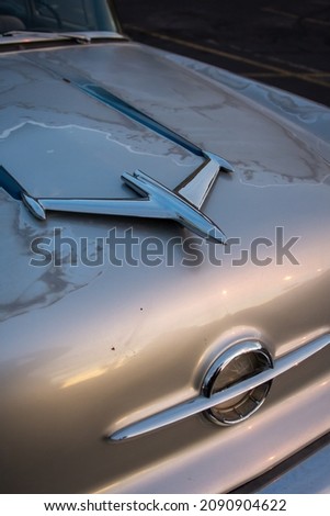 Detail shot of a classic chevy hood. Vintage car. Classic car. American mucsle.