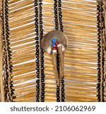 Detail shot of an old chest plate of the North American Indians made of bone and leather