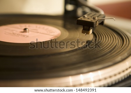 Detail shot of a record player
