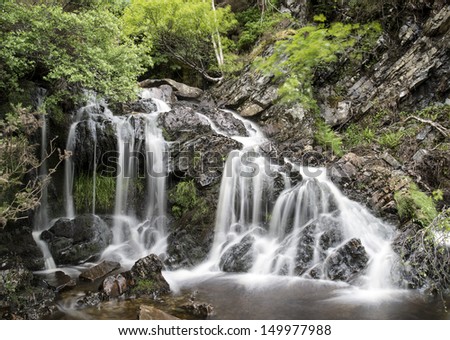 Detail shot of Rhiwargor Falls in Snowdonia National Park in North Wales