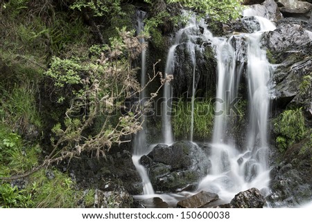 Detail shot of Rhiwargor Falls in Snowdonia National Park in North Wales