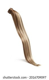 Detail Shot Of Straight Blonde Pony Tail For Hair Extension. Natural Looking Hairpiece Is Isolated On The White Background. 