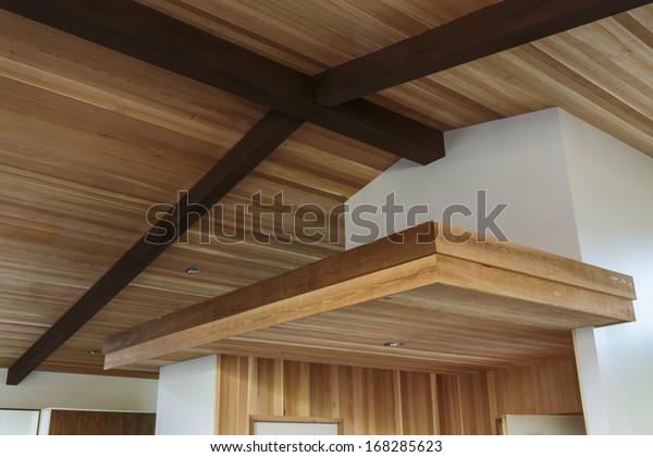 Detail Sloped Wood Beam Ceiling Supports Stock Photo Edit Now