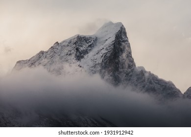 Detail Of A Snow Capped Mountain At Sunset, Himalayas, Nepal