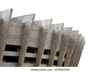 Detail of the "Mineirão" Stadium, located in Minas Gerais, Brazil. Concrete architecture, inaugurated in the 60's in Belo Horizonte. Cropped photo on white background.