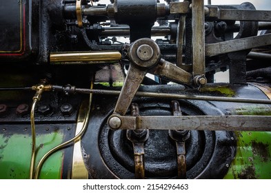 Detail of a steam traction engine's mechanical workings.